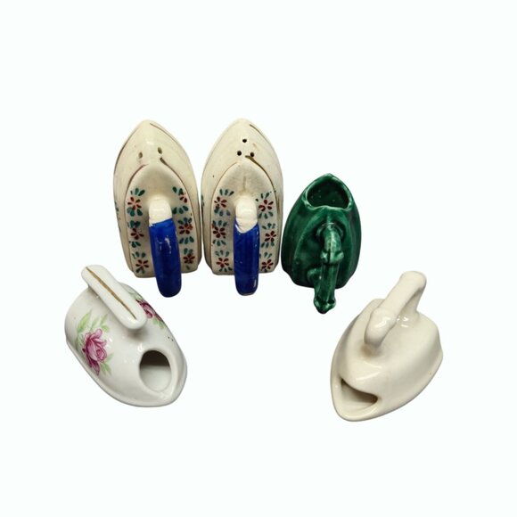 1960s Mini Ceramic Iron Figurines Set Of 5 Floral S&P shakers & more Japan - Picture 2 of 10